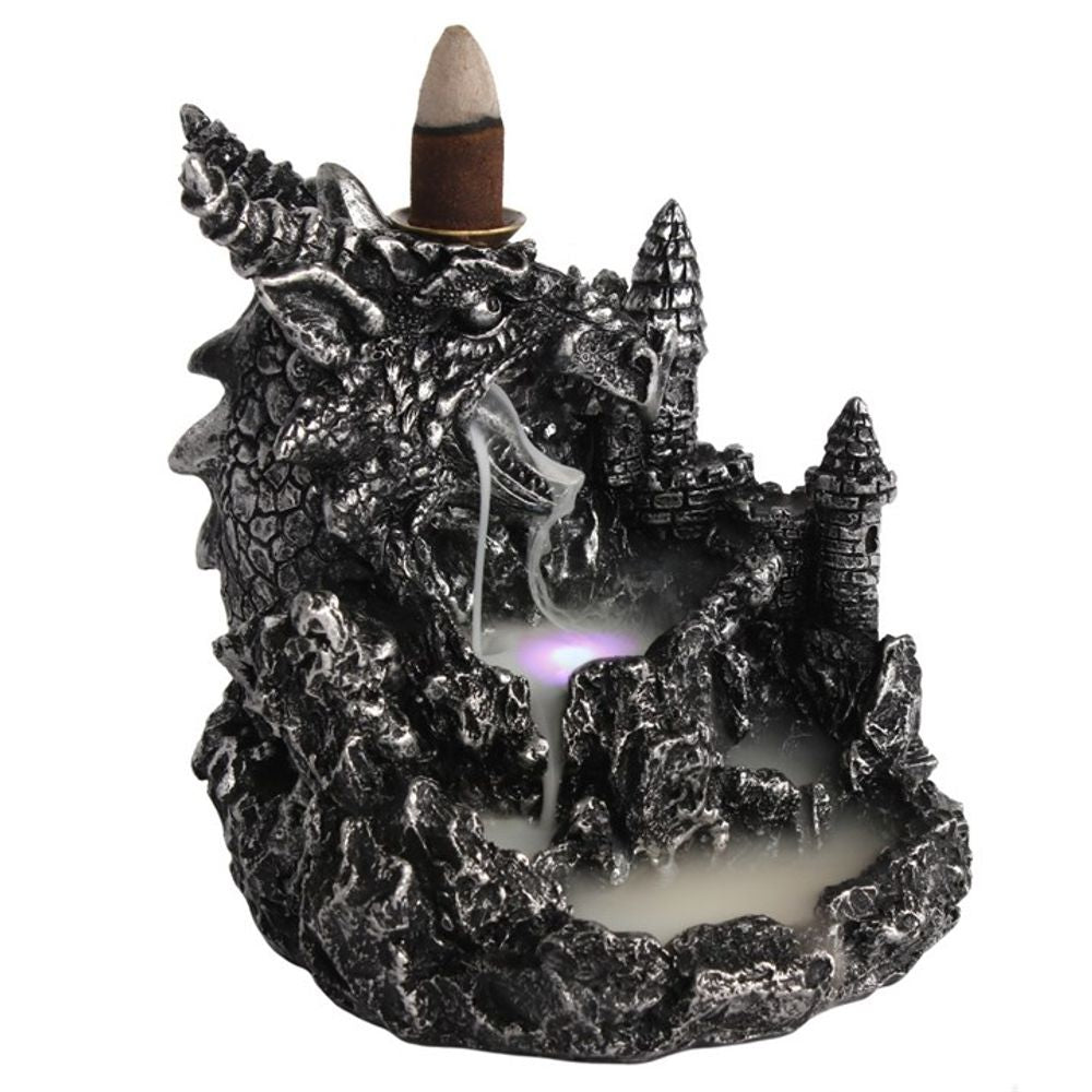 Silver Dragon Backflow Incense Burner With Light